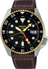 SSK036K1 | Seiko 5 Sports GMT automaat horloge | Zwart Goud Bruin